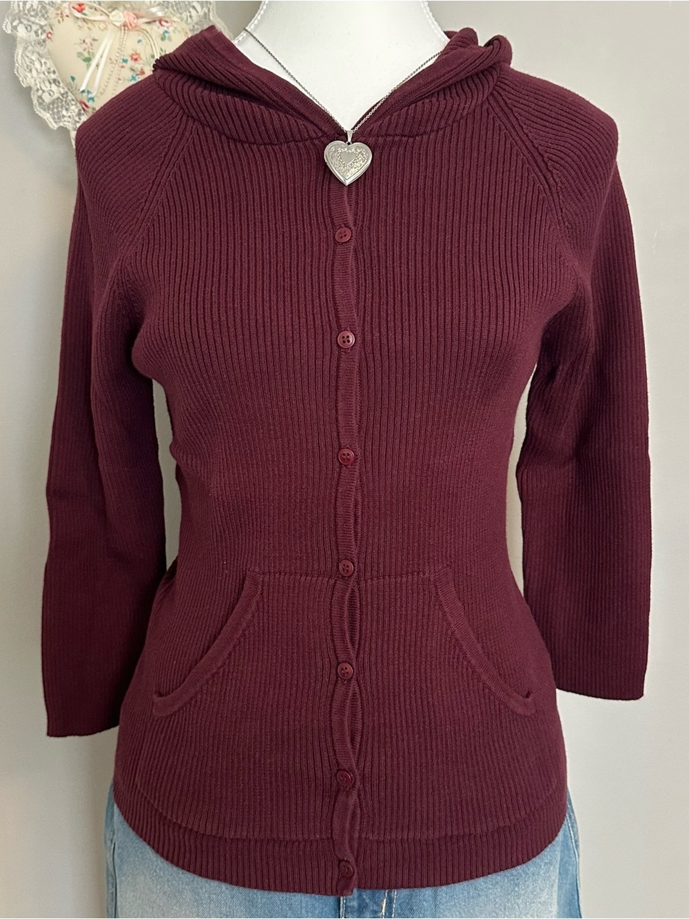Jacob Y2K Burgundy Maroon button up cardigan top Size M